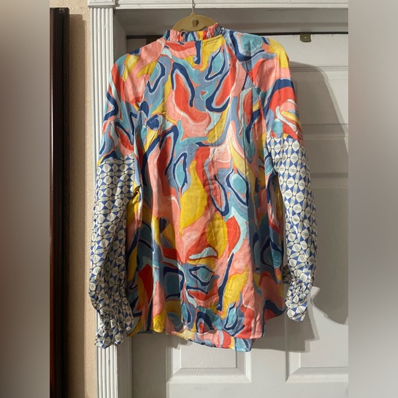 New Arias Satin Mixed Boutique Colorful Patterned Blouse size 1X 🌸🌺🌹BG1 - Picture 8 of 10